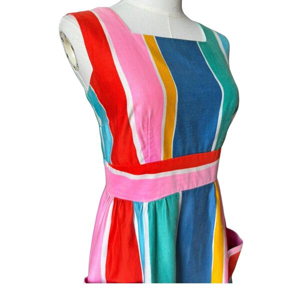 1970s Malia Honolulu Rainbow Stripe Cotton Sundress Pockets Hawaii Vintage small - Picture 5 of 16